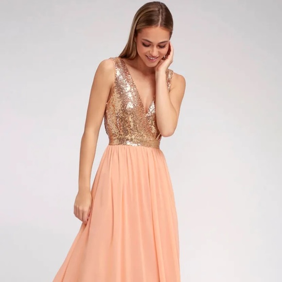 Lulus deep V rose gold sequin maxi dress - Picture 7 of 10